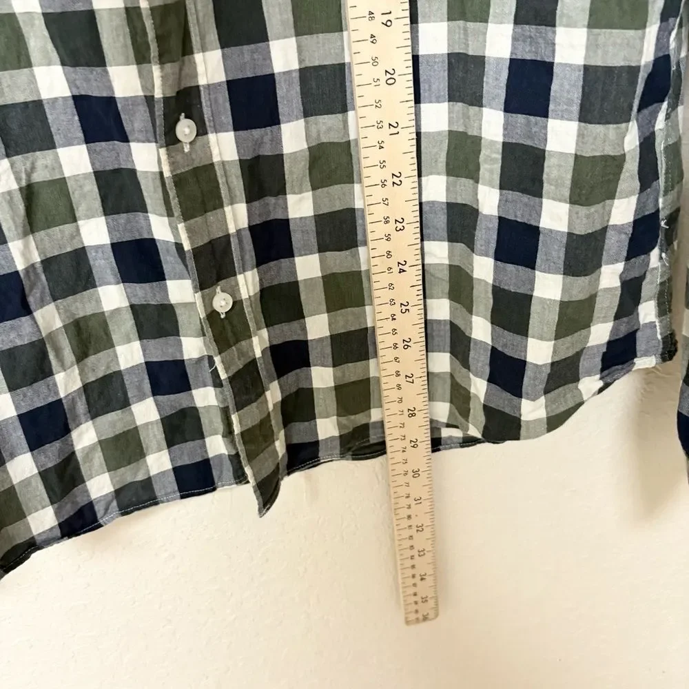 J Crew Mens Slim Untucked Stretch Button Down Shirt Plaid Size XL Organic Cotton
